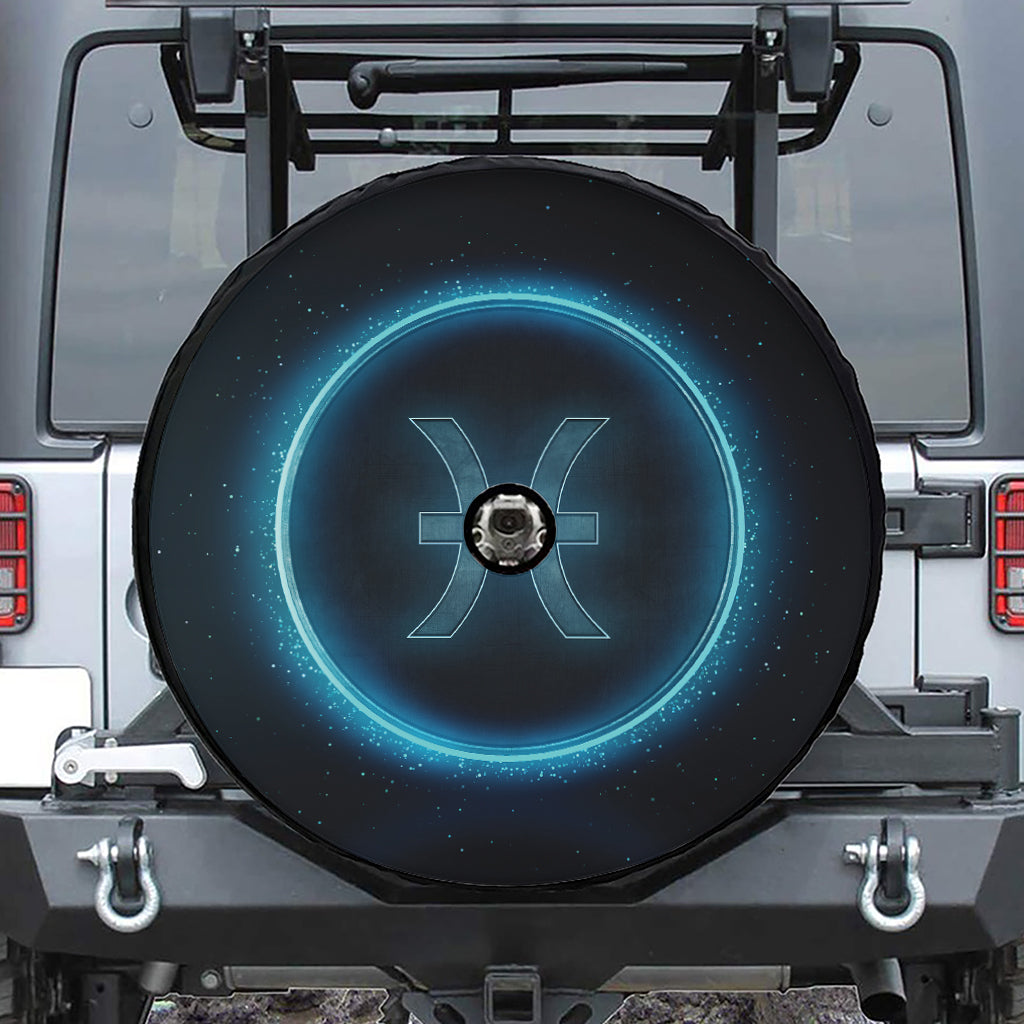 Blue Pisces Zodiac Sign Print Tire Cover With Camera Hole