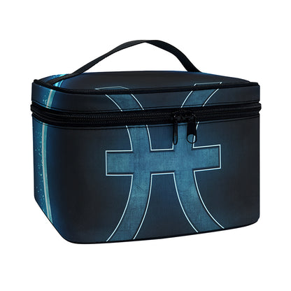 Blue Pisces Zodiac Sign Print Travel Makeup Bag