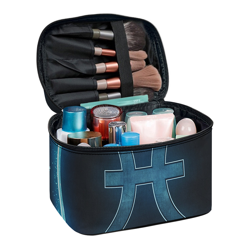 Blue Pisces Zodiac Sign Print Travel Makeup Bag