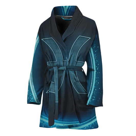 Blue Pisces Zodiac Sign Print Women's Bathrobe