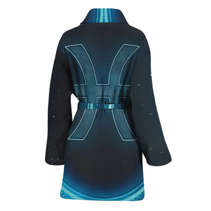 Blue Pisces Zodiac Sign Print Women's Bathrobe