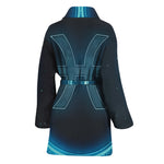 Blue Pisces Zodiac Sign Print Women's Bathrobe