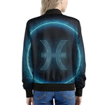Blue Pisces Zodiac Sign Print Women's Bomber Jacket