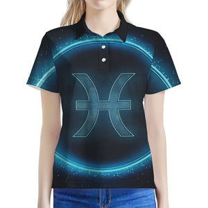 Blue Pisces Zodiac Sign Print Women's Polo Shirt