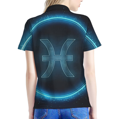 Blue Pisces Zodiac Sign Print Women's Polo Shirt