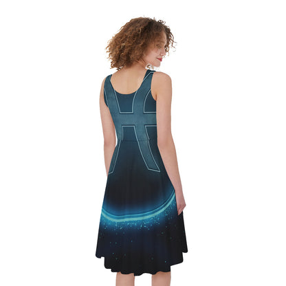 Blue Pisces Zodiac Sign Print Women's Sleeveless Dress