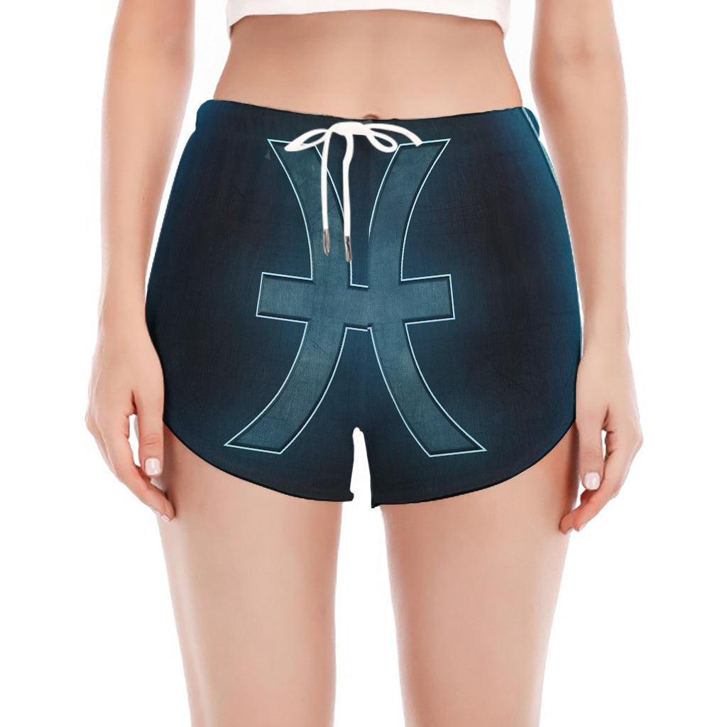 Blue Pisces Zodiac Sign Print Women's Split Running Shorts