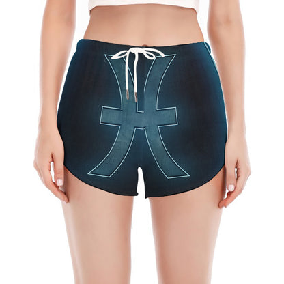 Blue Pisces Zodiac Sign Print Women's Split Running Shorts