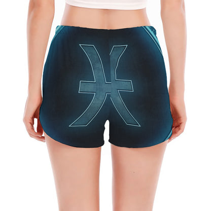 Blue Pisces Zodiac Sign Print Women's Split Running Shorts