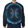 Blue Pisces Zodiac Sign Print Zip Sleeve Bomber Jacket