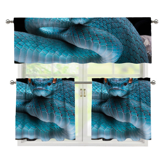 Blue Pit Viper Snake Print 3 Piece Kitchen Curtains
