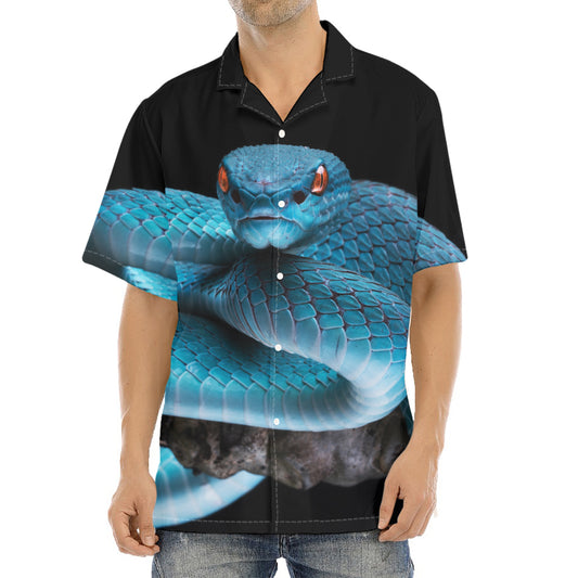 Blue Pit Viper Snake Print Aloha Shirt