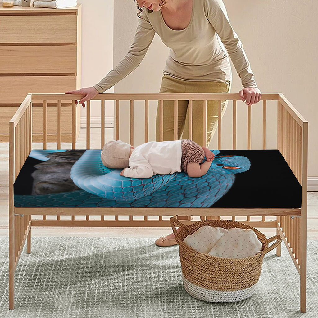 Blue Pit Viper Snake Print Baby Crib Sheet