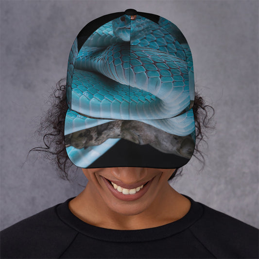 Blue Pit Viper Snake Print Baseball Cap