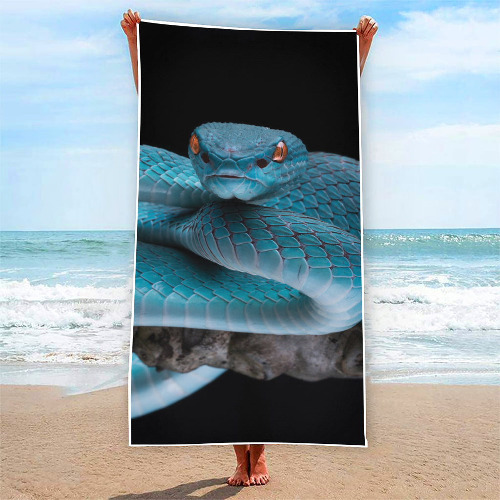 Blue Pit Viper Snake Print Beach Towel