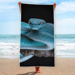 Blue Pit Viper Snake Print Beach Towel