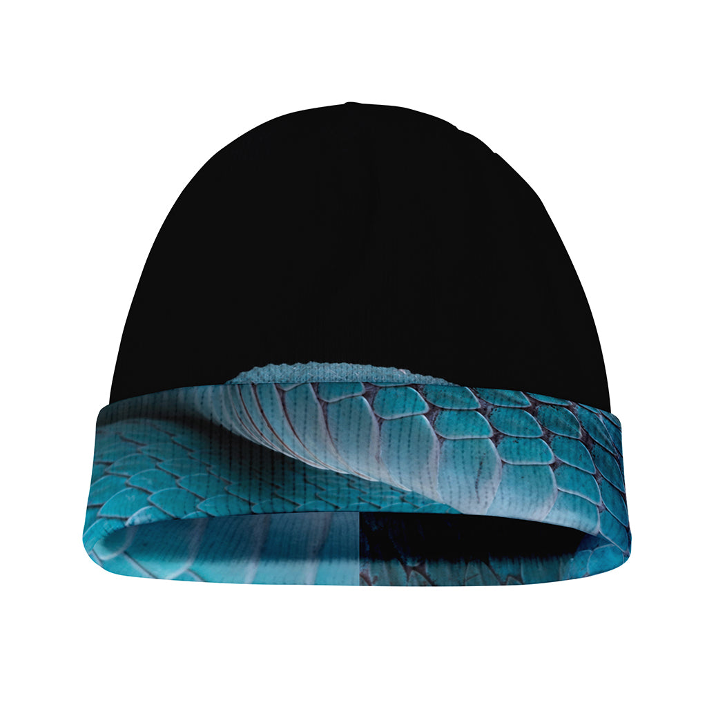 Blue Pit Viper Snake Print Beanie