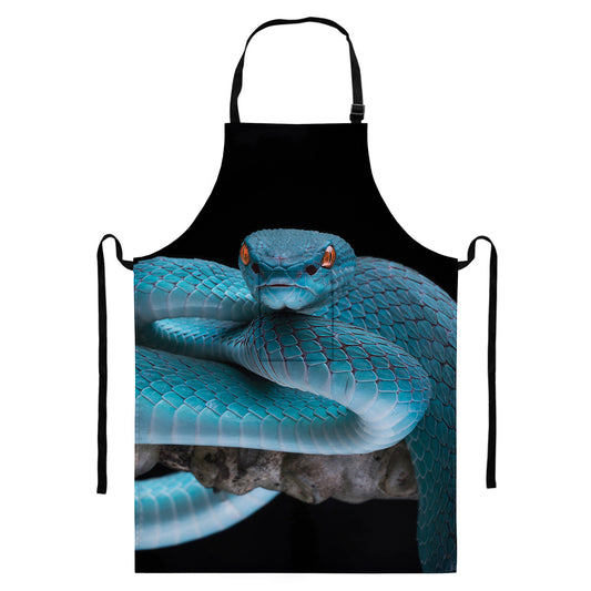 Blue Pit Viper Snake Print Bib Apron With Pocket