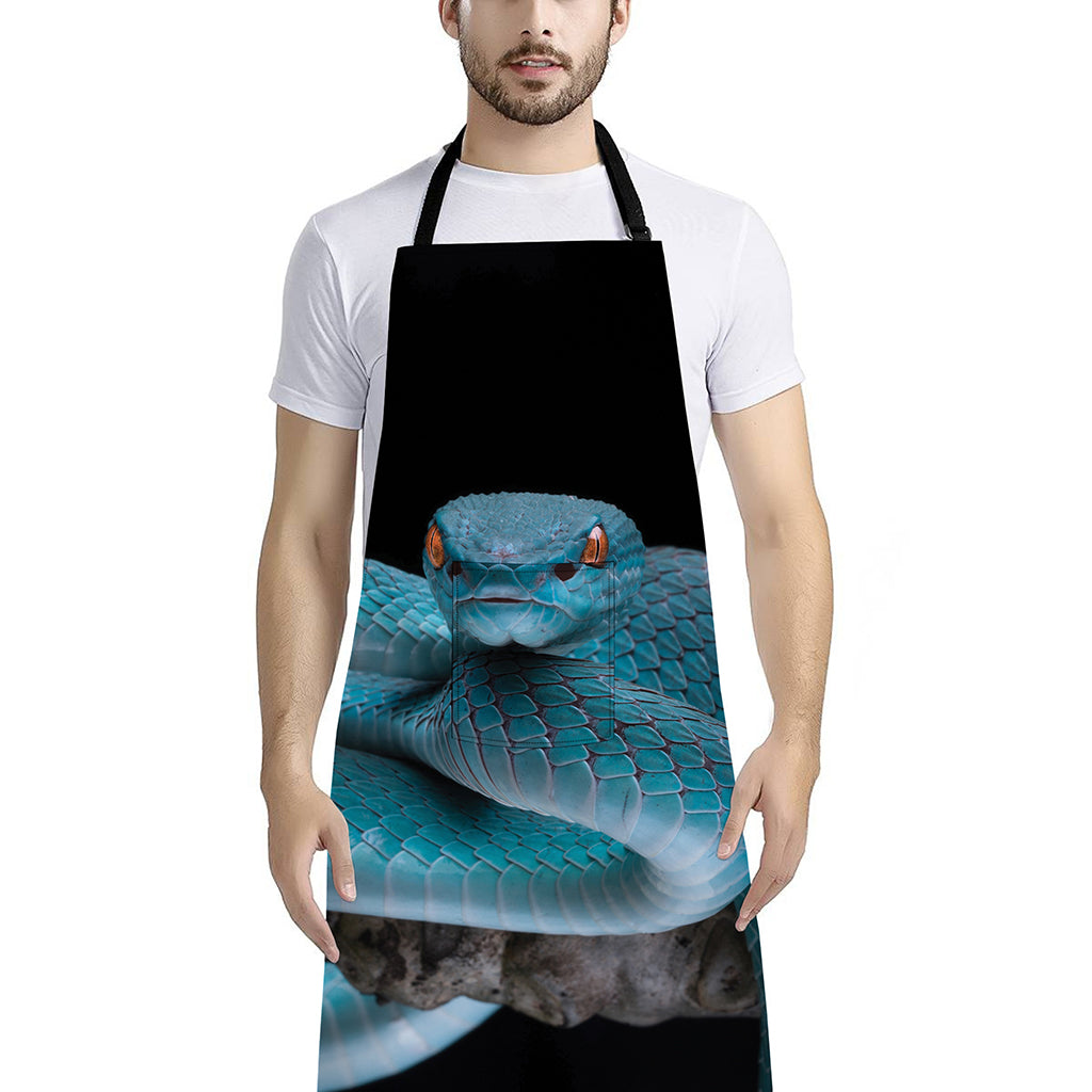 Blue Pit Viper Snake Print Bib Apron With Pocket