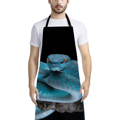 Blue Pit Viper Snake Print Bib Apron With Pocket