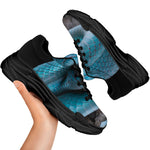 Blue Pit Viper Snake Print Black Chunky Shoes