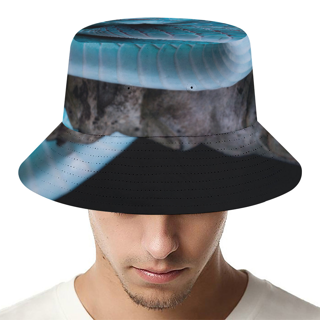 Blue Pit Viper Snake Print Bucket Hat