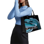 Blue Pit Viper Snake Print Canvas Tote Bag