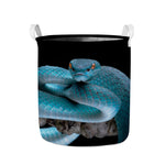 Blue Pit Viper Snake Print Collapsible Laundry Basket