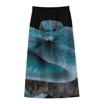 Blue Pit Viper Snake Print Cotton Front Slit Maxi Skirt
