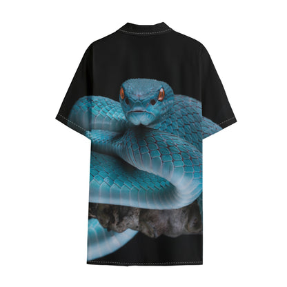 Blue Pit Viper Snake Print Cotton Hawaiian Shirt