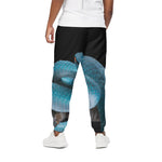 Blue Pit Viper Snake Print Cotton Pants