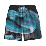 Blue Pit Viper Snake Print Cotton Shorts