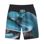 Blue Pit Viper Snake Print Cotton Shorts