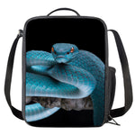 Blue Pit Viper Snake Print Crossbody Lunch Bag