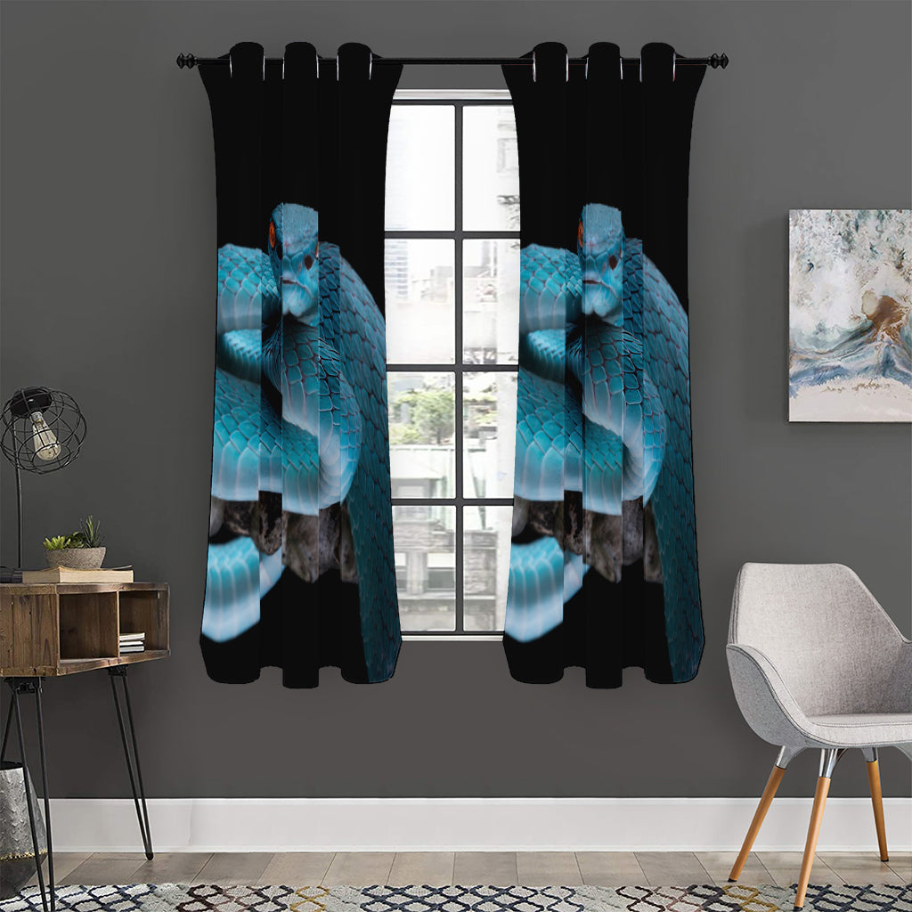 Blue Pit Viper Snake Print Curtain