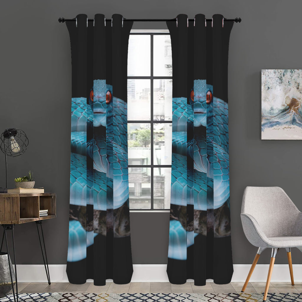 Blue Pit Viper Snake Print Curtain
