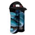 Blue Pit Viper Snake Print Double Neoprene Wine Tote