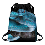 Blue Pit Viper Snake Print Drawstring Backpack