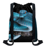Blue Pit Viper Snake Print Drawstring Backpack