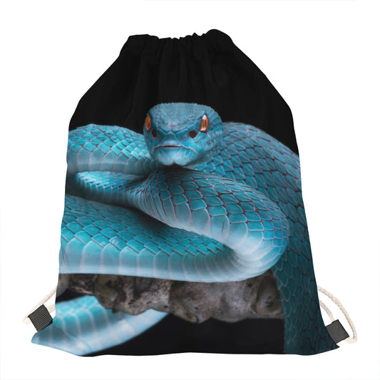 Blue Pit Viper Snake Print Drawstring Bag