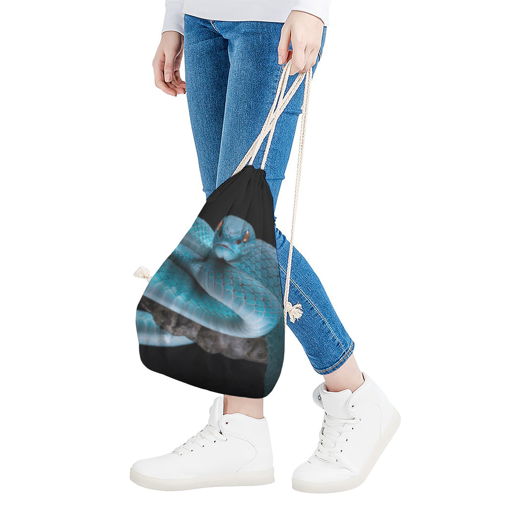 Blue Pit Viper Snake Print Drawstring Bag