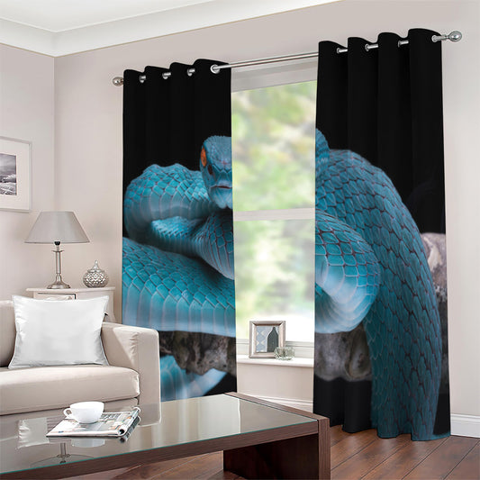 Blue Pit Viper Snake Print Extra Wide Grommet Curtains
