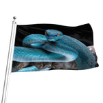 Blue Pit Viper Snake Print Flag