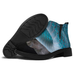 Blue Pit Viper Snake Print Flat Ankle Boots