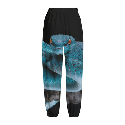 Blue Pit Viper Snake Print Fleece Lined Knit Pants