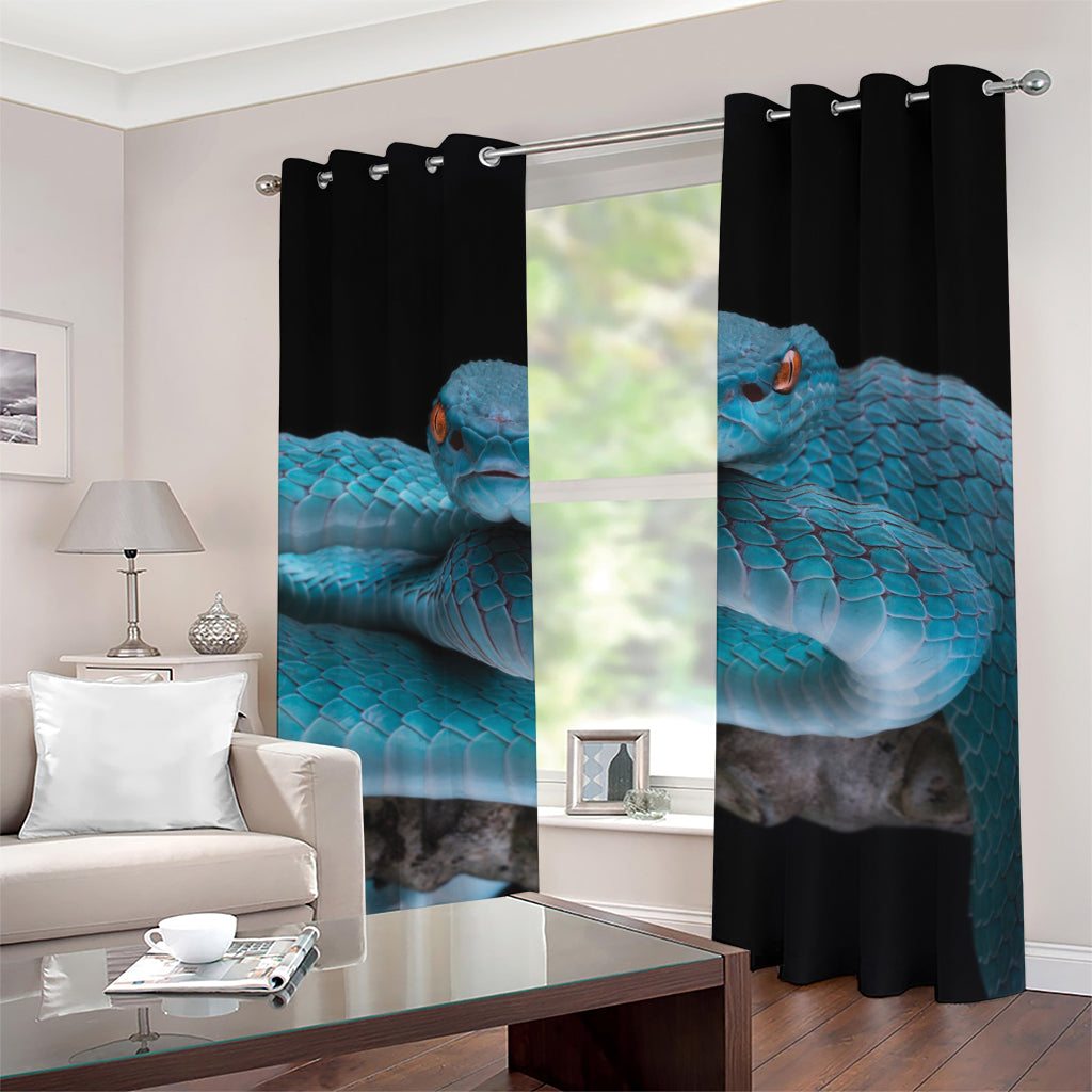 Blue Pit Viper Snake Print Grommet Curtains