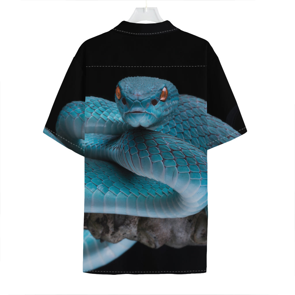 Blue Pit Viper Snake Print Hawaiian Shirt