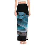 Blue Pit Viper Snake Print High Slit Maxi Skirt