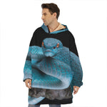 Blue Pit Viper Snake Print Hoodie Blanket
