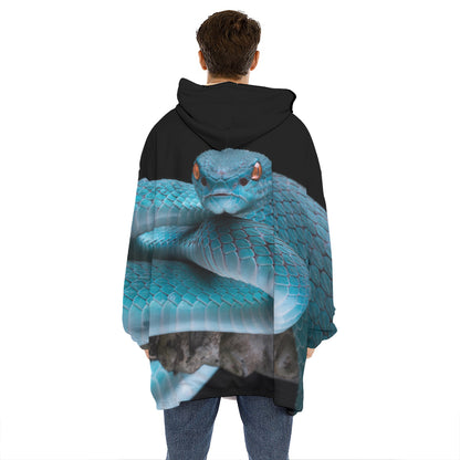 Blue Pit Viper Snake Print Hoodie Blanket